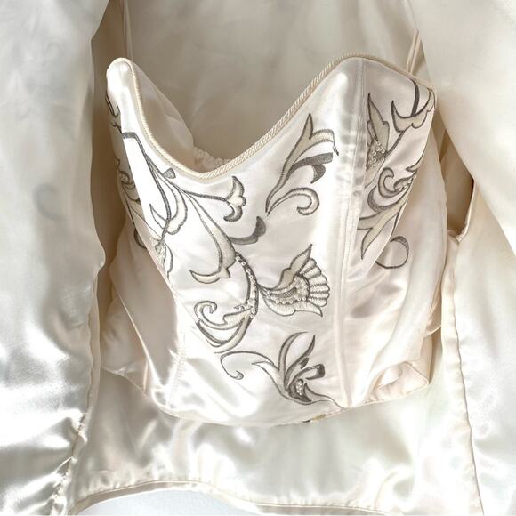 Natori Neiman Marcus Vintage Jacket Bustier Set Satin Embroidered Pearl Small - Picture 12 of 14